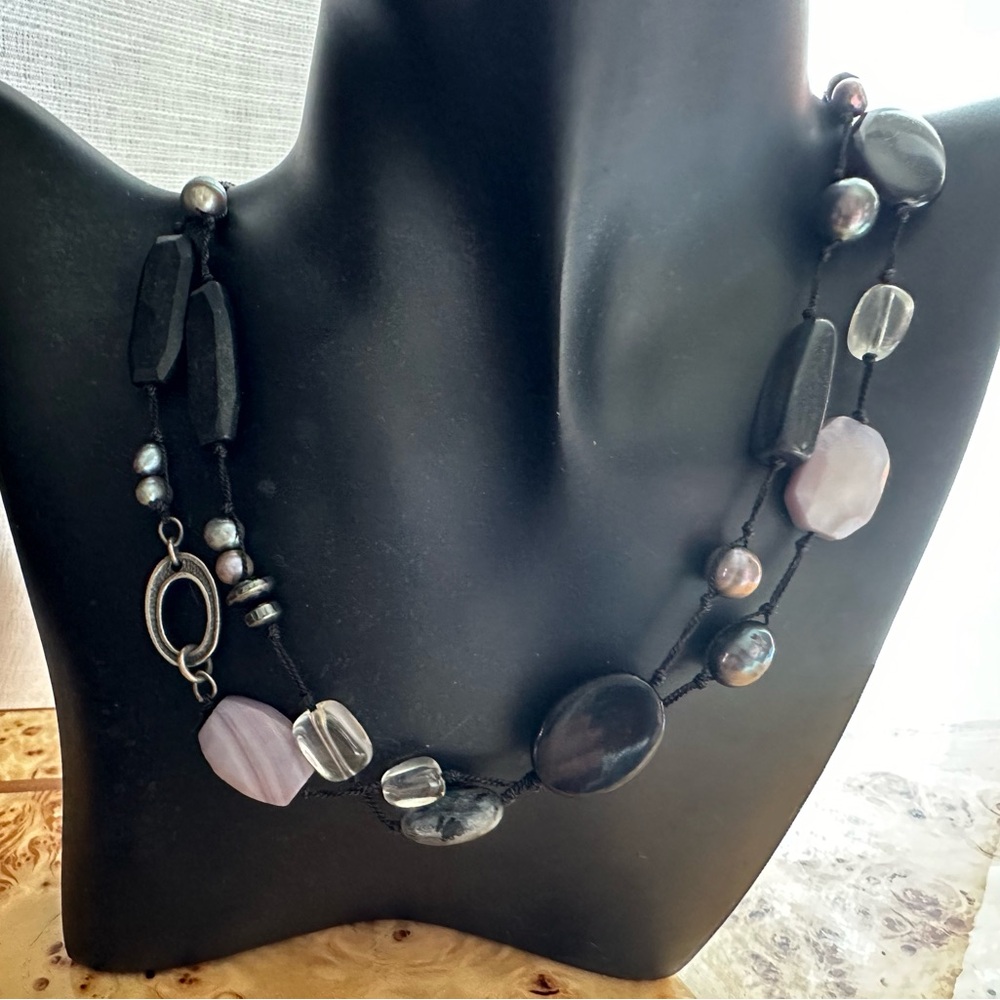Silpada Sterling Silver Downtown Black Hematite and Pearl Beaded Necklace